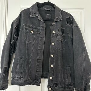 iris Distressed Black Jean Jacket